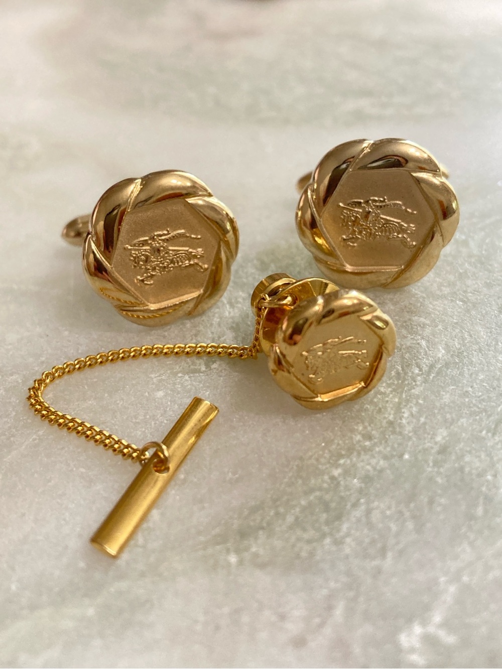 Burberry Cuff Links + Tie Tack Set Vintage